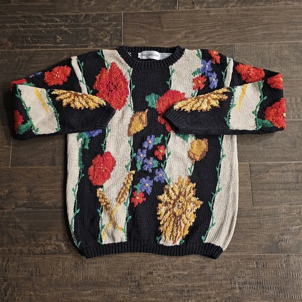 Vintage "The Eagle's Eye" Women's Knit Floral Sweater sz large - Picture 4 of 8